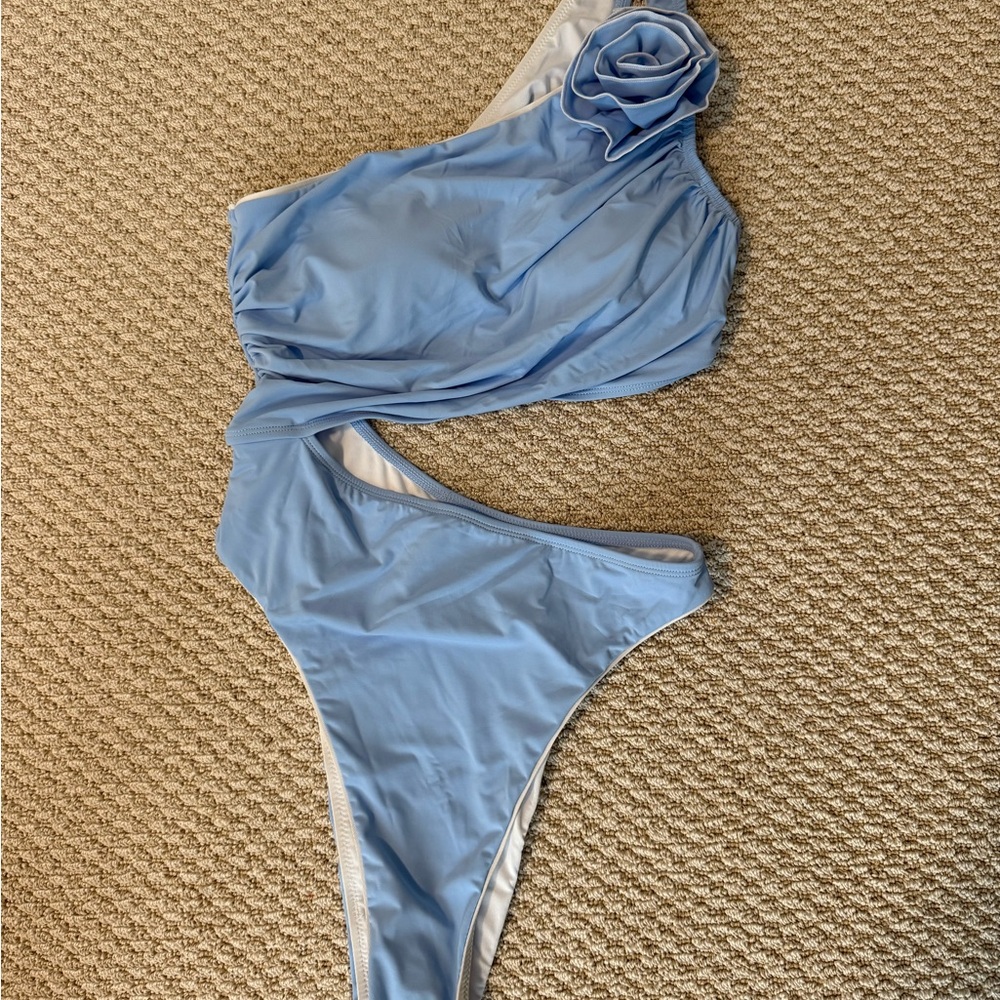 Cupshe Blue One Shoulder Swim One Piece